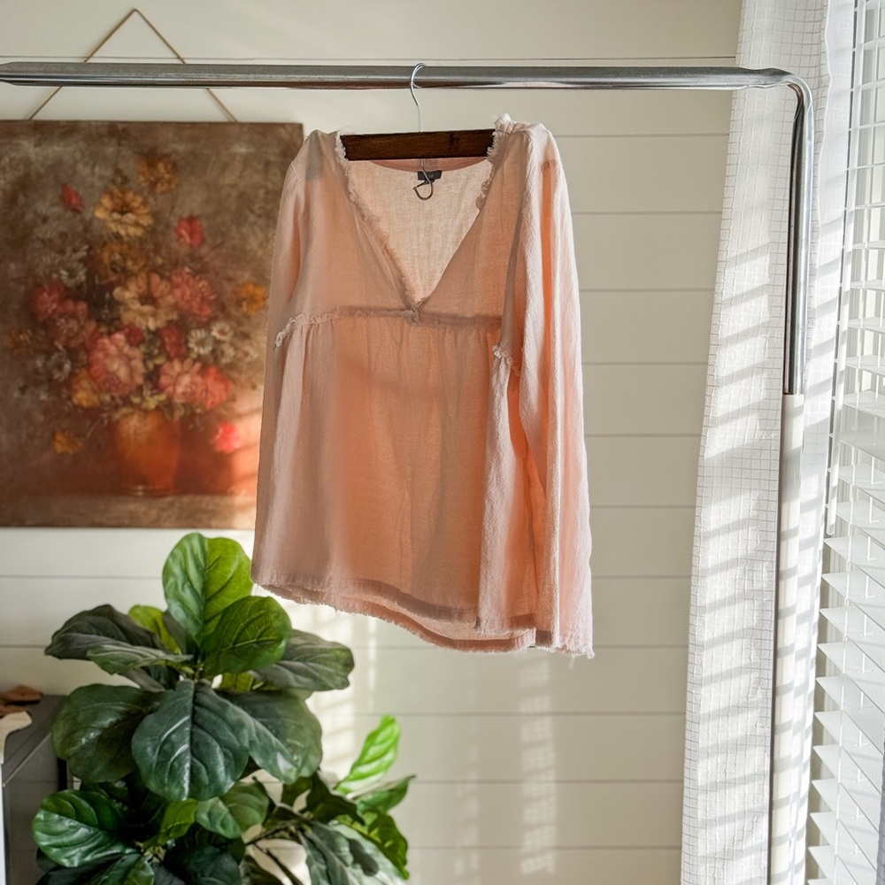aerie Light Pink V-Neck Peasant Blouse - Picture 4 of 10